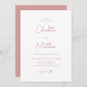 Convites Dusty Rosa Calliographic Detalhes do Casamento Tra