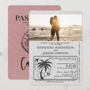 Convites Dusty Rosa Cancun Passaporte Casamento