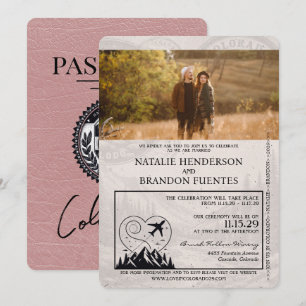 Convites Dusty Rosa Colorado Passport Wedding