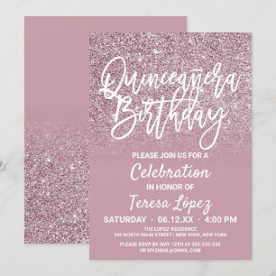 Convites Dusty Rosa cor-de-rosa Dourada Ombre Quinceañera