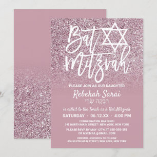 Convites Dusty Rosa cor-de-rosa Dourado Ombre Bat Mitzvah