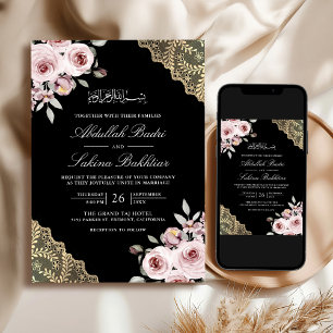 Convites Dusty Rosa Dourado Código QR Código QR Casamento M