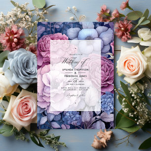 Convites Dusty Rosa, Dusty Blue e Silver Floral Wedes