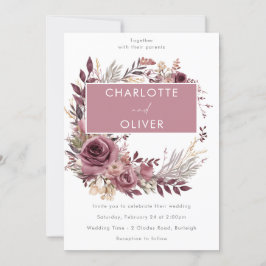 Convites Dusty Rosa e Burgundy Wreath Modern Weds