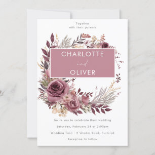 Convites Dusty Rosa e Burgundy Wreath Modern Weds