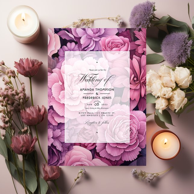 Convites Dusty Rosa e Mauve Floral Wedding (Criador carregado)