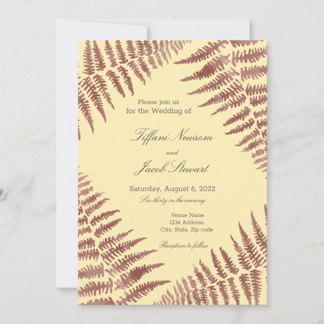 Convites Dusty Rosa e Peach Blush Ferns Casamento (Frente)