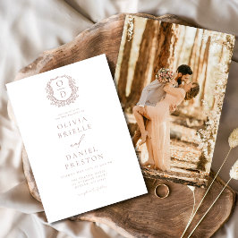 Convites Dusty Rosa Elegant Floral Crest Monograma Casament