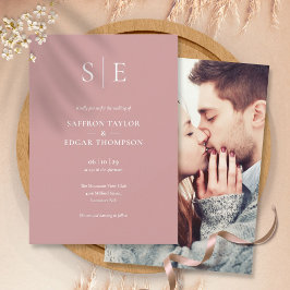 Convites Dusty Rosa Elegant Monograma Foto Casamento