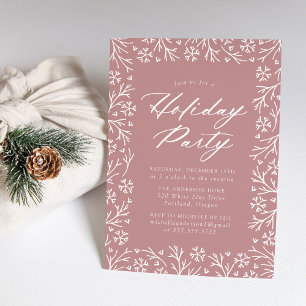 Convites Dusty Rosa Elegant Snowflake Foliday Party