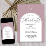 Convites Dusty Rosa Elegante Calliografia Monogramada<br><div class="desc">Convite de casamento cor-de-rosa Dusty rosa com caligrafia elegante, monograma com estilo de logotipo e estrutura arquitetada moderna. Simples elegância, em cor-de-rosa rosa empoeirado e branco. Convites de coordenação, papelaria e decoração de dia de evento podem ser encontrados na minha coleção de Cores de Casamento. Se você quiser cores diferentes...</div>