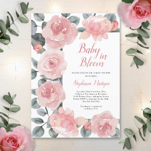 Convites Dusty Rosa Eucalyptus Baby Em Chá de fraldas De Sa