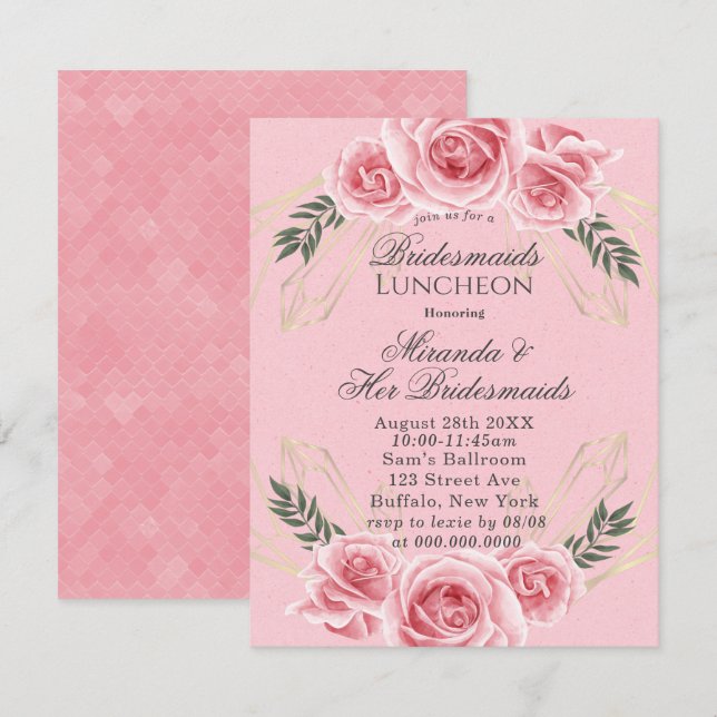 Convites Dusty Rosa Floral Bridesmaids Luncheon Invites (Frente/Verso)