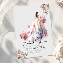 Convites Dusty Rosa Floral Chá de panela de Vestido