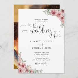 Convites Dusty Rosa Floral Hearts Script Foto Casamento