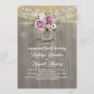Convites Dusty Rosa Floral Mason Jar Noivado Russo