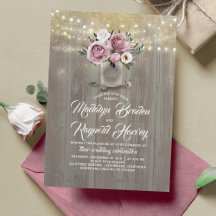 Dusty Rosa Floral Mason Jar Rustic Wedding