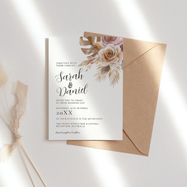 Convites Dusty Rosa Floral Wreath Wedding (Criador carregado)