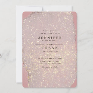 Convites Dusty Rosa Glam Dourado Brilhante Elegante Rosa Mo