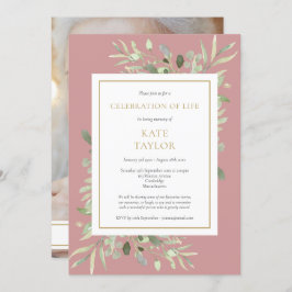 Convites Dusty Rosa Greenery Foto da Celebração da Vida