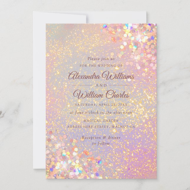 Convites Dusty Rosa Holographic Glitter Elegant Wedding (Frente)