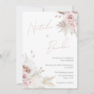 Convites Dusty Rosa & Ivory Modern Script Floral Casamento