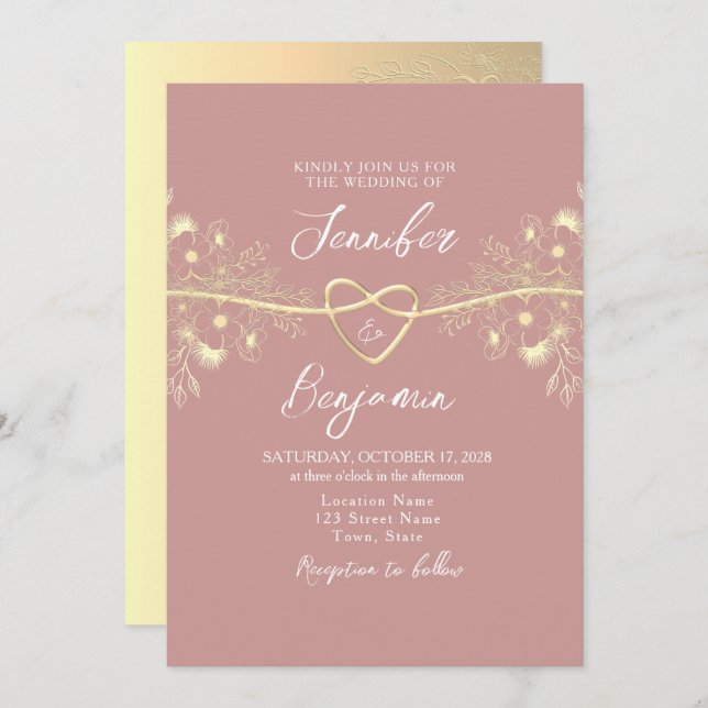 Convites Dusty Rosa Minimalist Wedding (Frente/Verso)