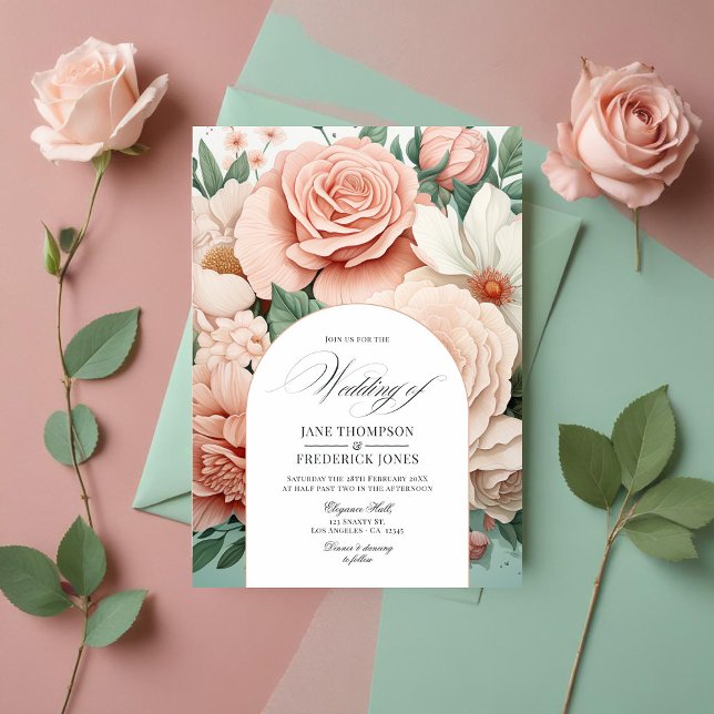 Convites Dusty Rosa, Mint Green e Blush Floral Wedding (Dusty Rose, Mint Green, and Blush Floral Wedding Invitation)