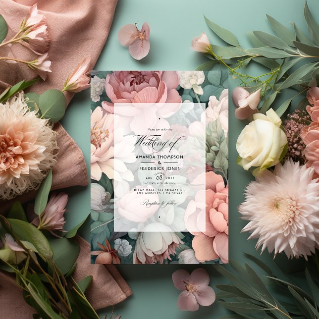 Convites Dusty Rosa, Mint Green e Blush Floral Wedding (Dusty Rose, Mint Green and Blush.)