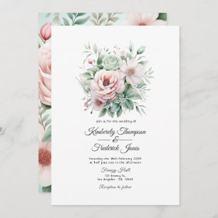Convites Dusty Rosa, Mint Green e Blush Floral Wedding