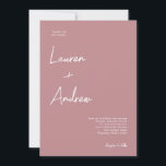 Convites Dusty Rosa Modern Elegant Script Wedding<br><div class="desc">Linda escrita branca com um rosa empoeirado,  cria um belo e moderno convite ao casamento. Totalmente personalizável com nomes,  datas,  local e cores para corresponder ao seu tema de casamento.</div>