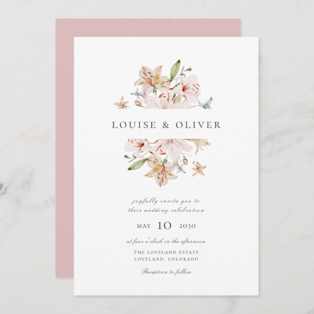 Convites Dusty Rosa Modern Watercolor Floral Casamento (Frente/Verso)
