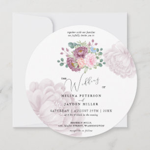 Convites Dusty Rosa Plum Peony Floral Wedding