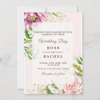 Convites Dusty Rosa Rosa e Dourado Casamento Verde Floral I