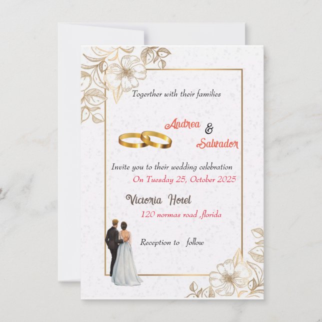 Convites Dusty Rosa rosa Mauve Dourado Greenery Casamento F (Frente)