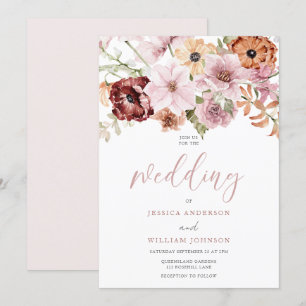Convites Dusty Rosa Rosa Watercolor Florals Casamento