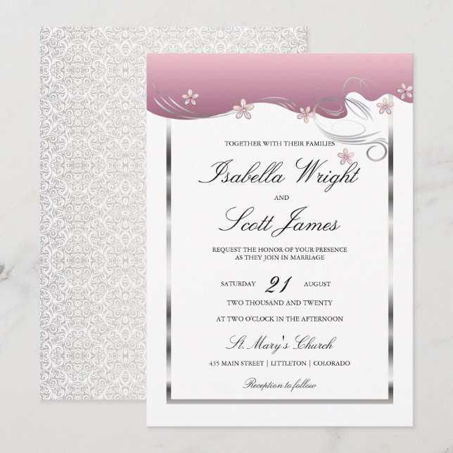 Convites Dusty Rosa Swirl Floral Wedding Design (Frente/Verso)