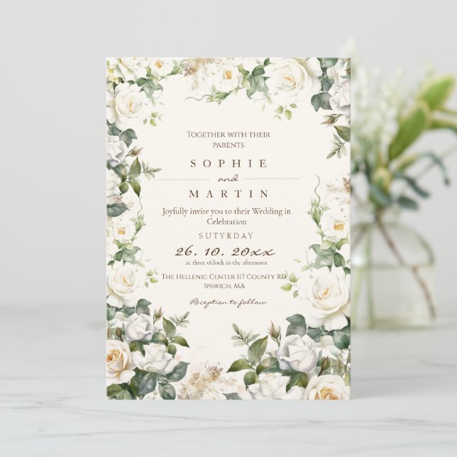 Convites Dusty Rosa Wedding Garden Floral (Em pé/Frente)