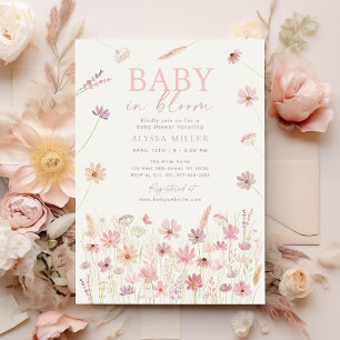 Convites Dusty Rosa Wildflower Baby in BloChá de fraldas