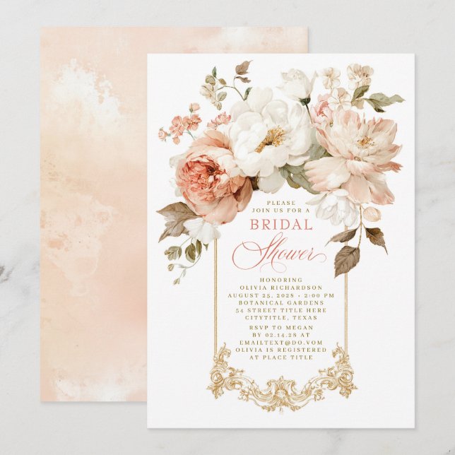 Convites Dusty Rose Beige Earthy Botanical Bridal Shower (Frente/Verso)