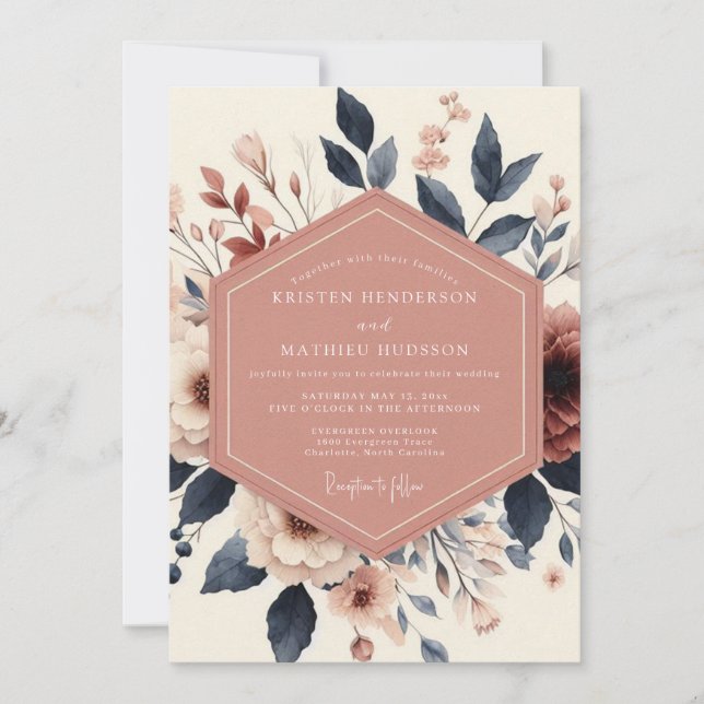 Convites Dusty Rose Bloom Romance Wedding (Frente)