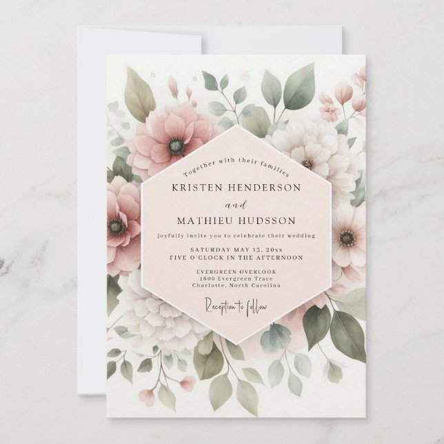 Convites Dusty Rose Botanical Bloom Wedding (Frente)