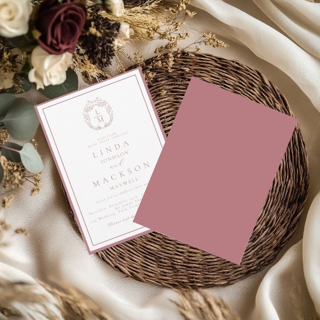 Convites Dusty Rose botanical crest monogram wedding (Criador carregado)