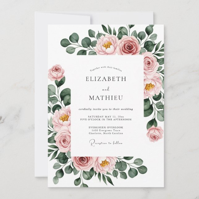 Convites Dusty Rose Botanical Spring Wedding (Frente)