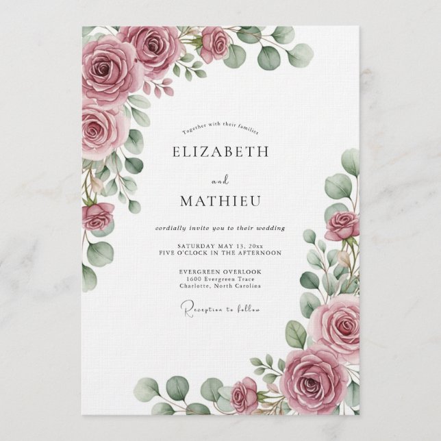 Convites Dusty Rose Ethereal Flora Wedding (Frente)