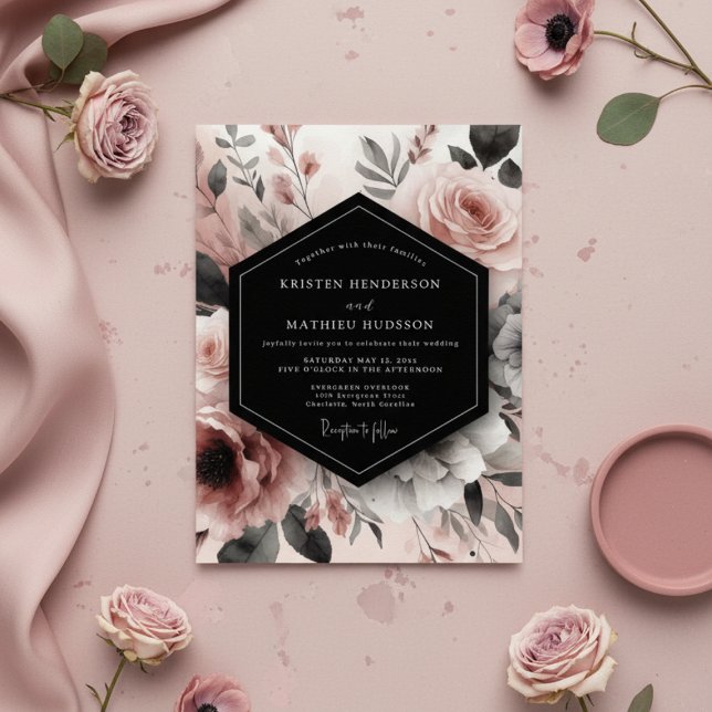 Convites Dusty Rose Floral Bloom Romance Wedding (Criador carregado)