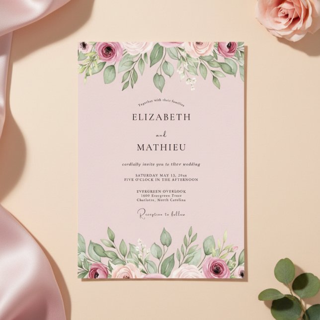 Convites Dusty Rose Floral Bloom Wedding (Criador carregado)