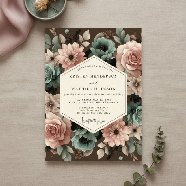 Convites Dusty Rose Floral Romance Wedding (Criador carregado)