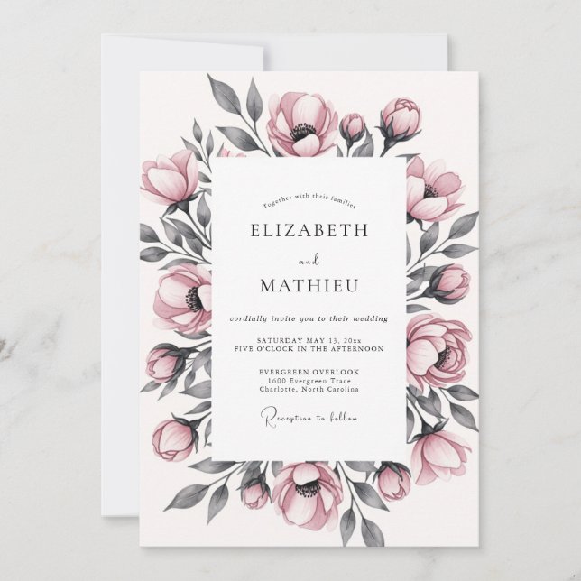 Convites Dusty Rose Floral Romantic Wedding (Frente)