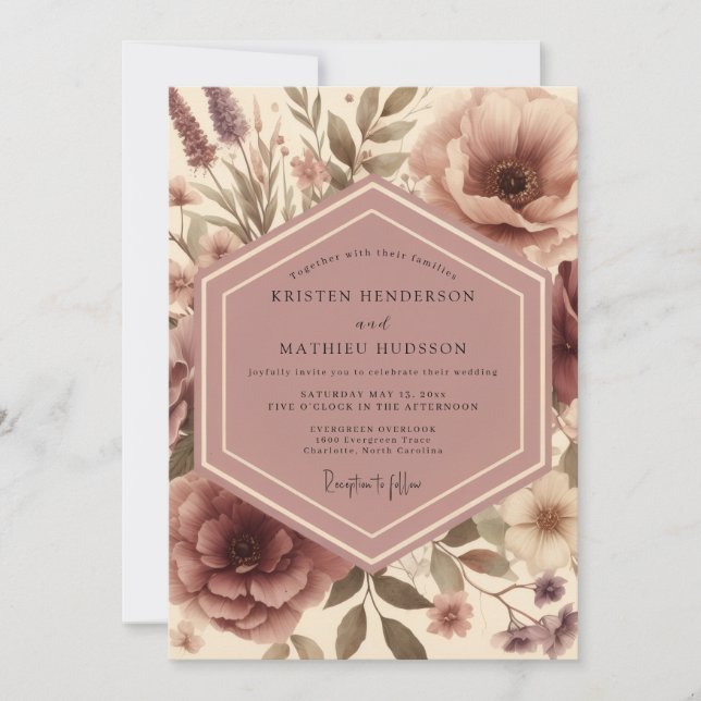 Convites Dusty Rose Floral Whimsy Wedding (Frente)